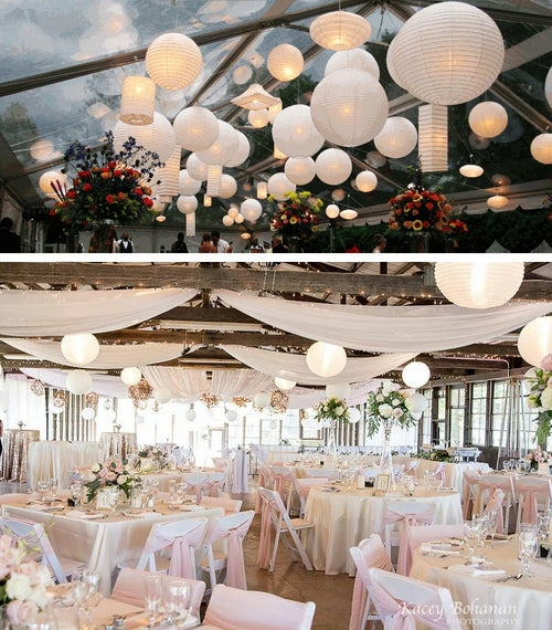 20" White Round Paper Lantern, Even Ribbing, Chinese Hanging Wedding &