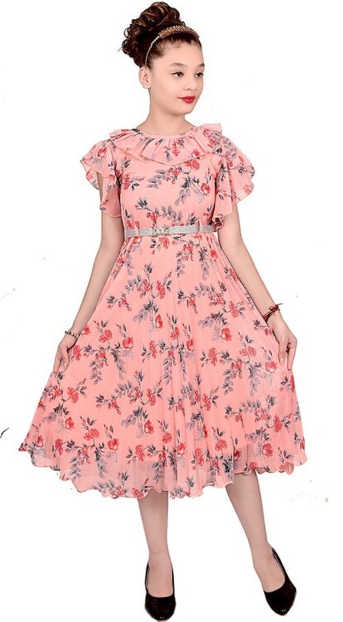 Garments Girls Hot Pink Net Gown Dress  (Size-6-7YEARS) (Color-PINK)